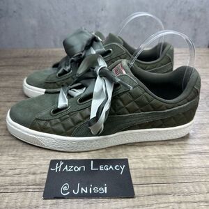 Puma~Women’s~ Olive Green Suede Basket Heart Quilted Casual Sneakers~Size 8.5